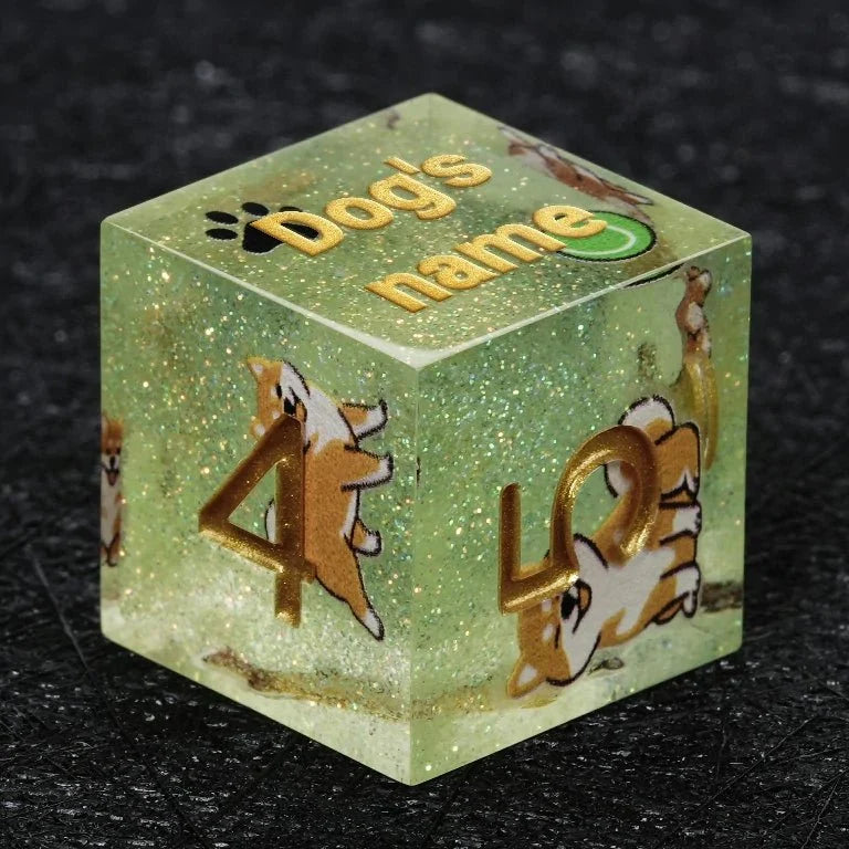 Dog Resin RPG Dice Set – Name Symbols – Customizable dog dice, can be engraved with pet names and unique dog symbols