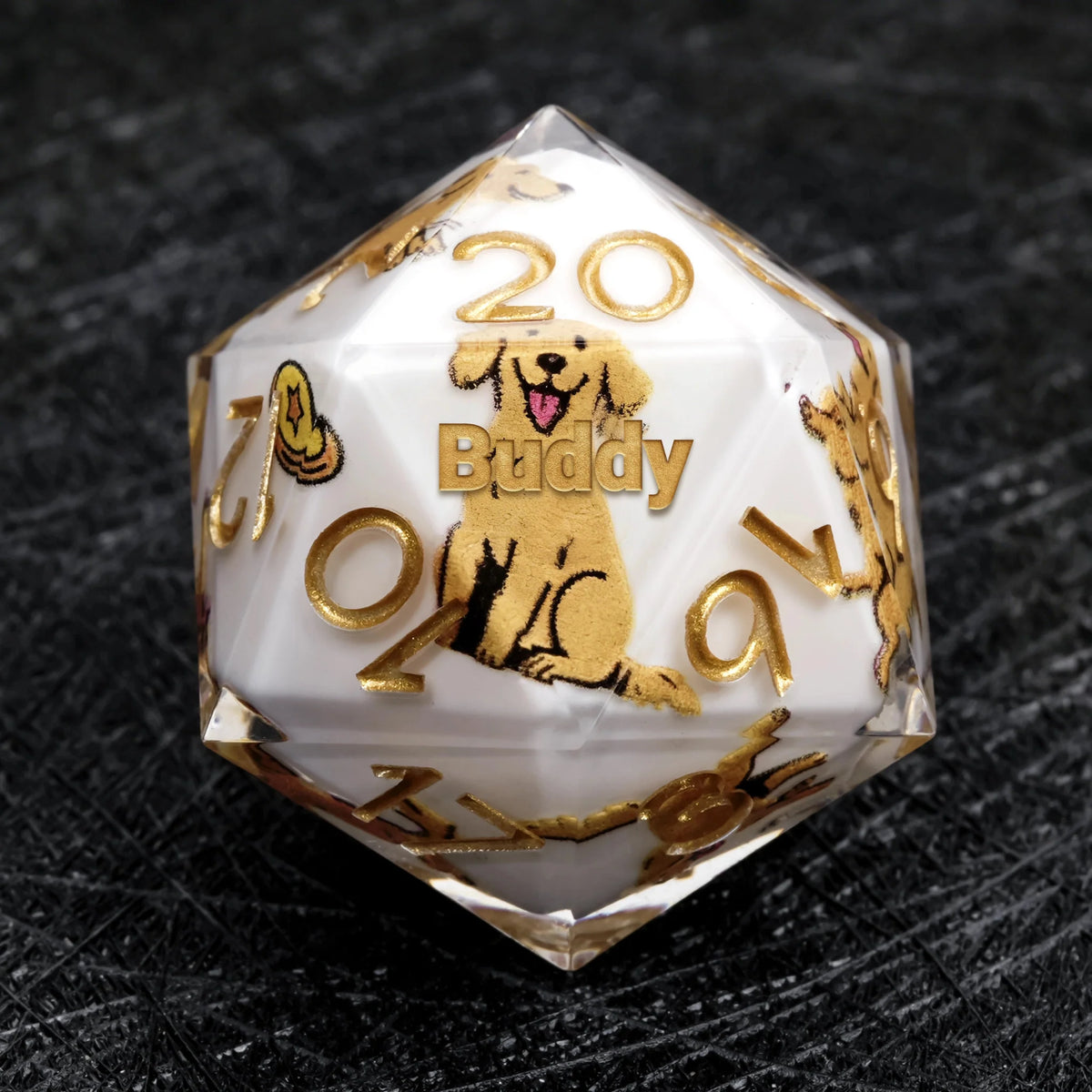 Dog Resin RPG Dice Set – Name Symbols – Customizable dog dice, can be engraved with pet names and unique dog symbols