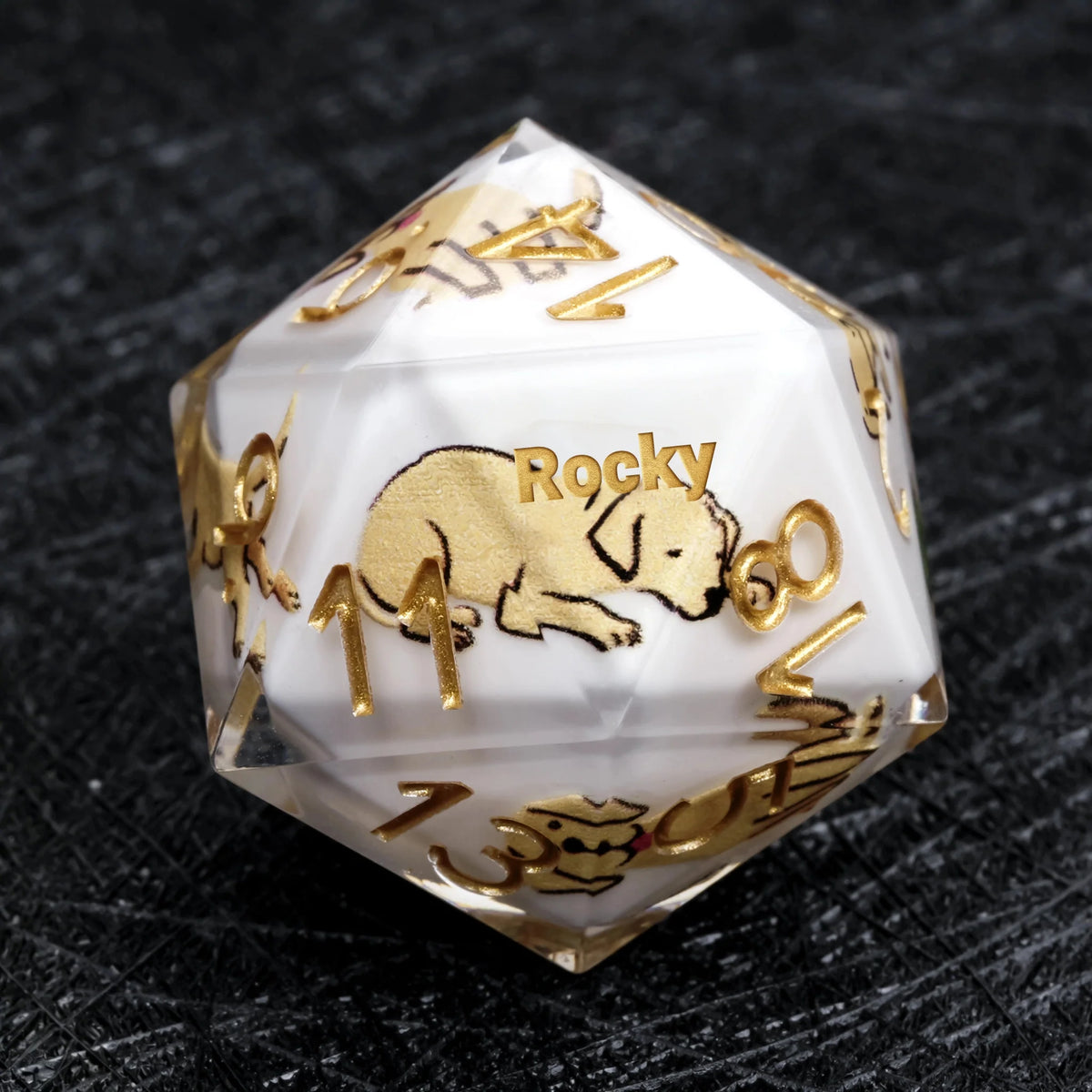 Dog Resin RPG Dice Set – Name Symbols – Customizable dog dice, can be engraved with pet names and unique dog symbols