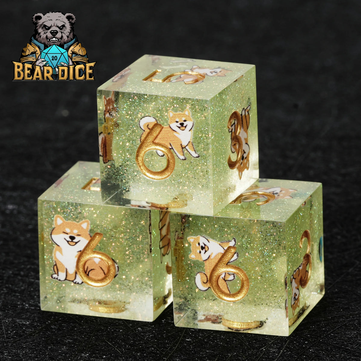 Dog Resin Sharp Edge Dice Set – Glitter