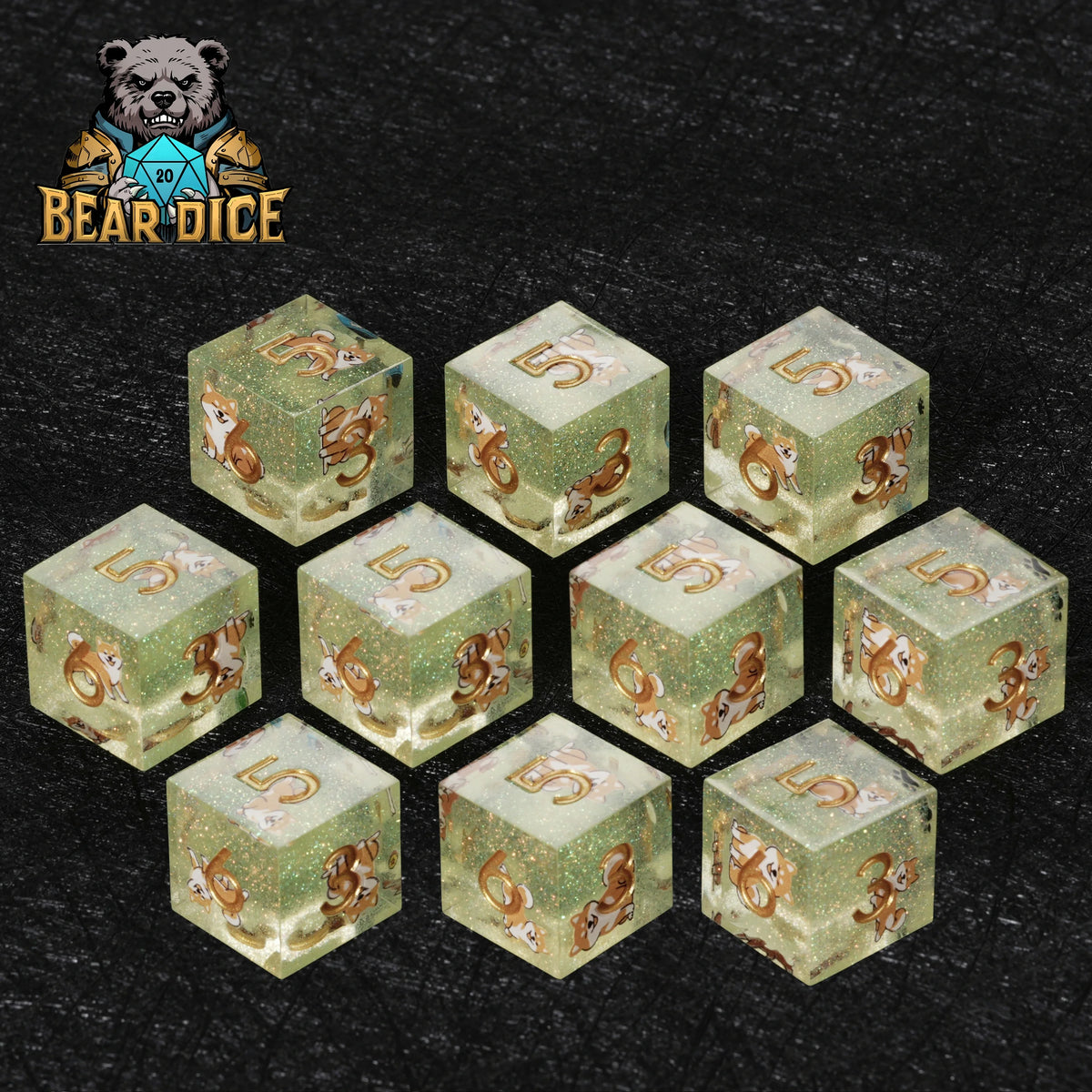 Dog Resin Sharp Edge Dice Set – Glitter – alternate product view