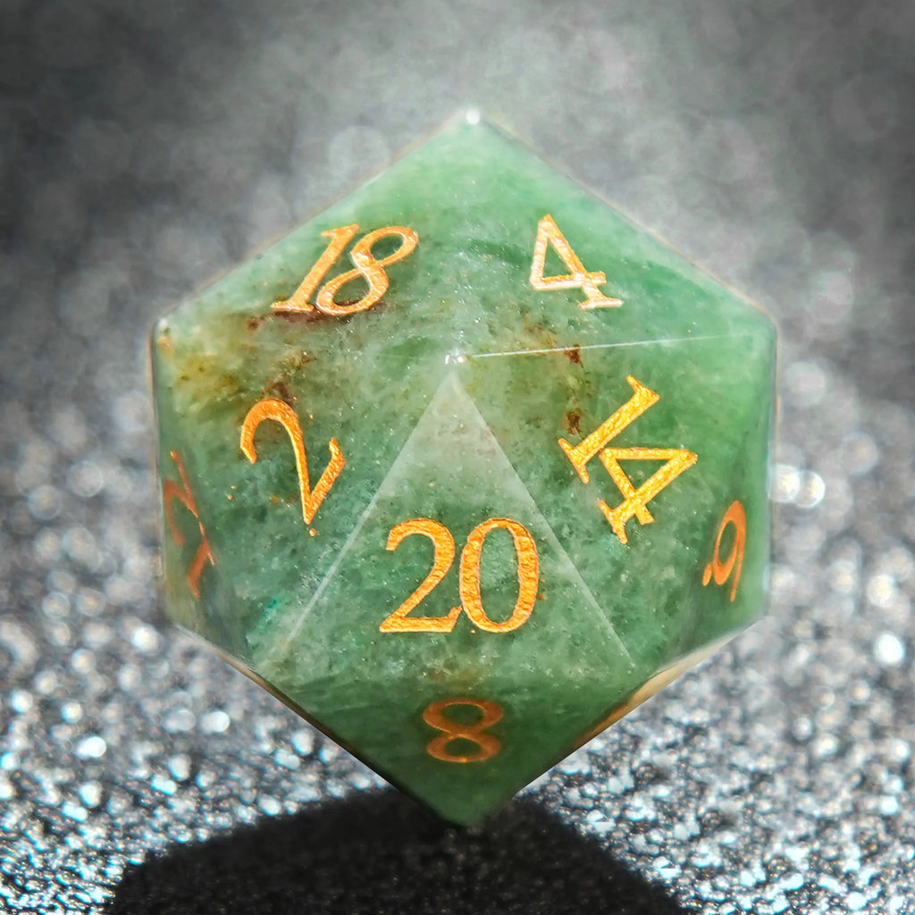 Dongling Digital Natural Stone RPG Dice Set – Gold Numbers – Green Dongling Gemstone Dice Set + Gold Numbers