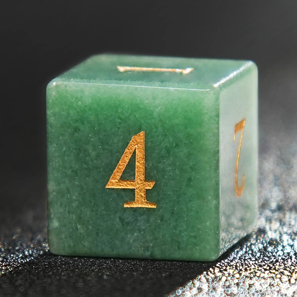 Dongling Digital Natural Stone RPG Dice Set – Gold Numbers – Green Dongling Gemstone Dice Set + Gold Numbers