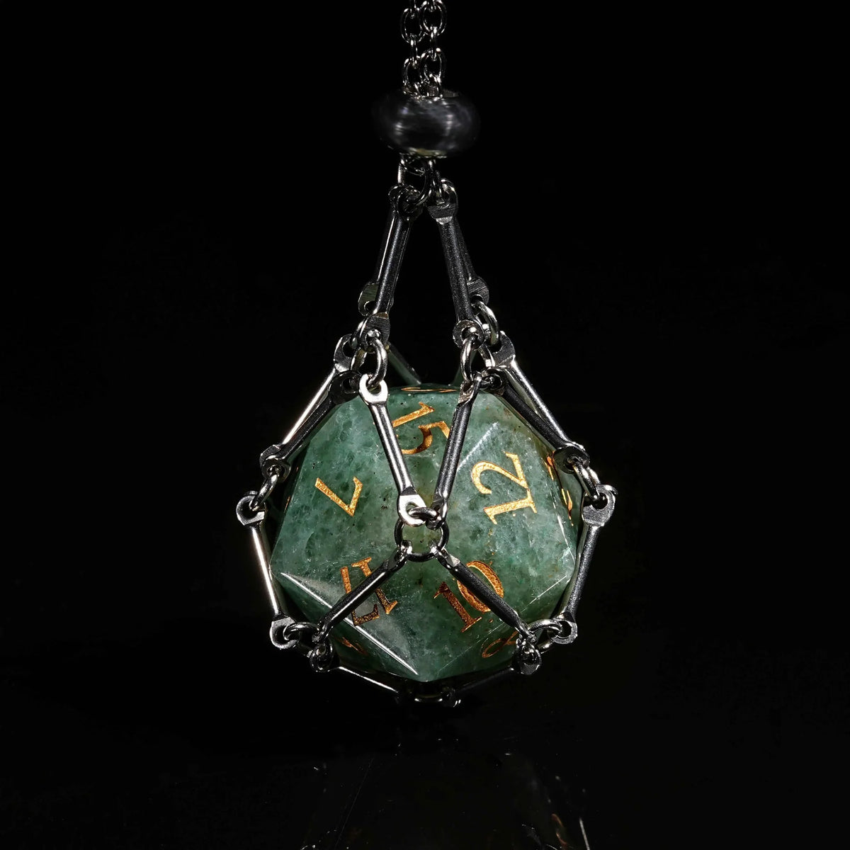 Dongling Digital Natural Stone RPG Dice Set – Gold Numbers – Green Dongling Gemstone Dice Set + Gold Numbers