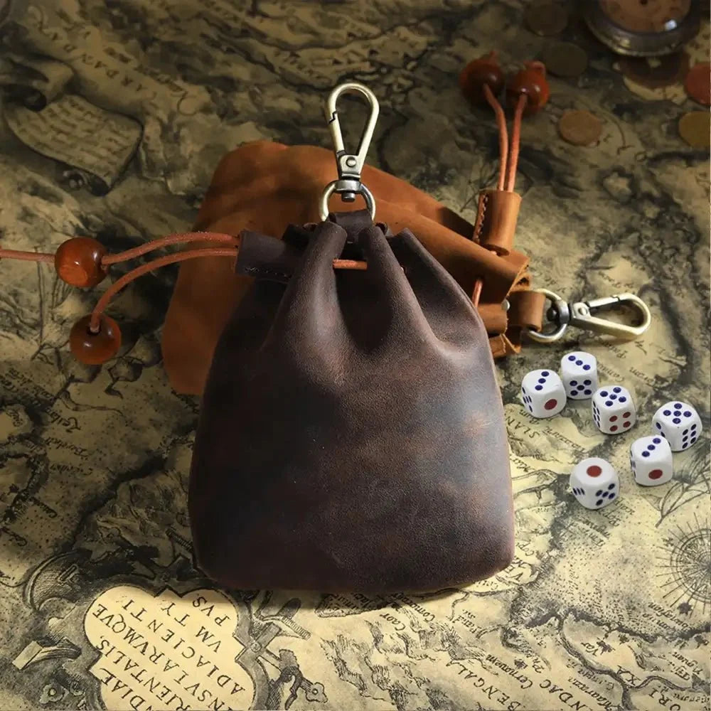 Dragon Dice Box – Leather – DND Dice Storage Bag in Vintage Cowhide Leather | Dungeons & Dragons Dice Bag