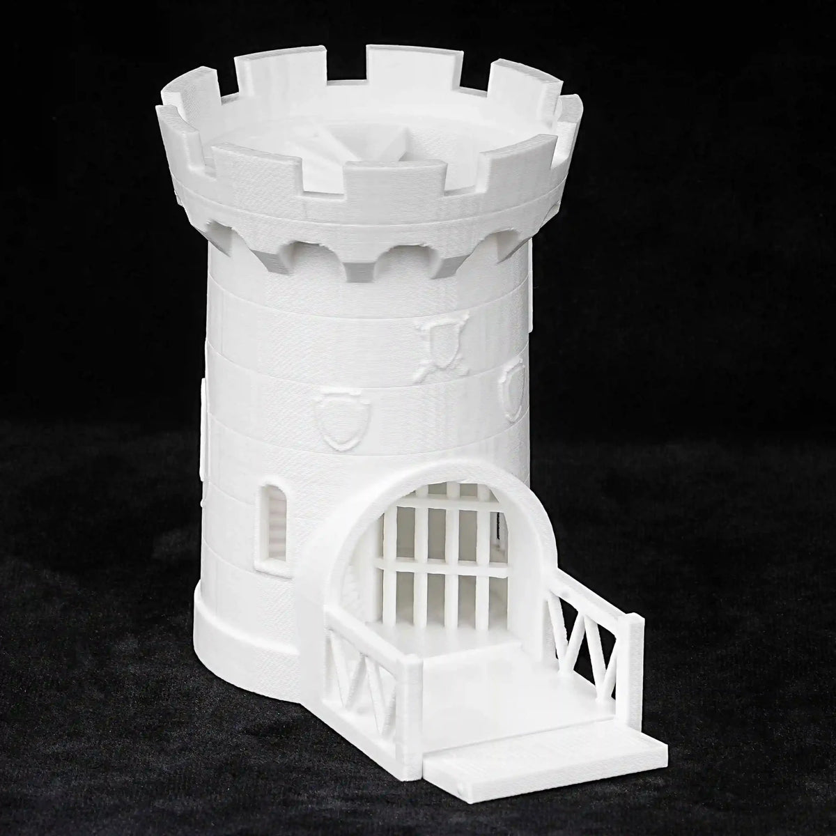 Dragon Dice Tower – Castle – 3D printed white Dungeons & Dragons medieval castle dice tower that can accommodate