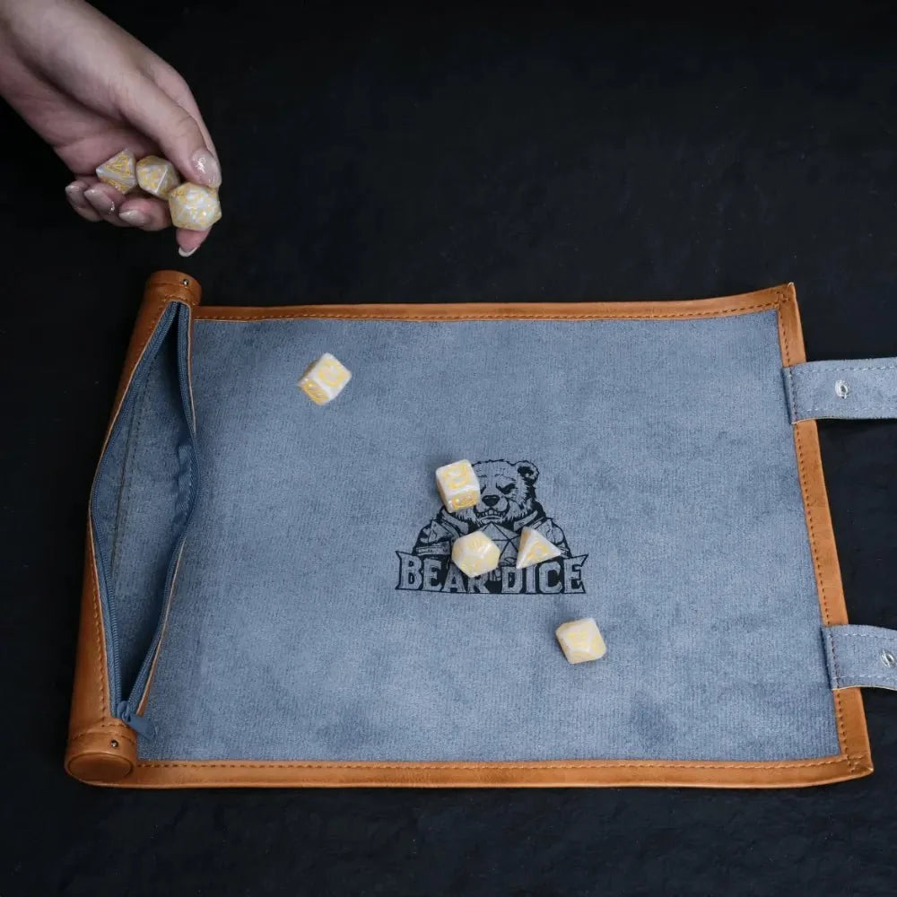 Dragon Dice Tray – Leather – Scroll Pad – Integrated brown leather pad tray scroll DND dice box for Dungeons & Dragons