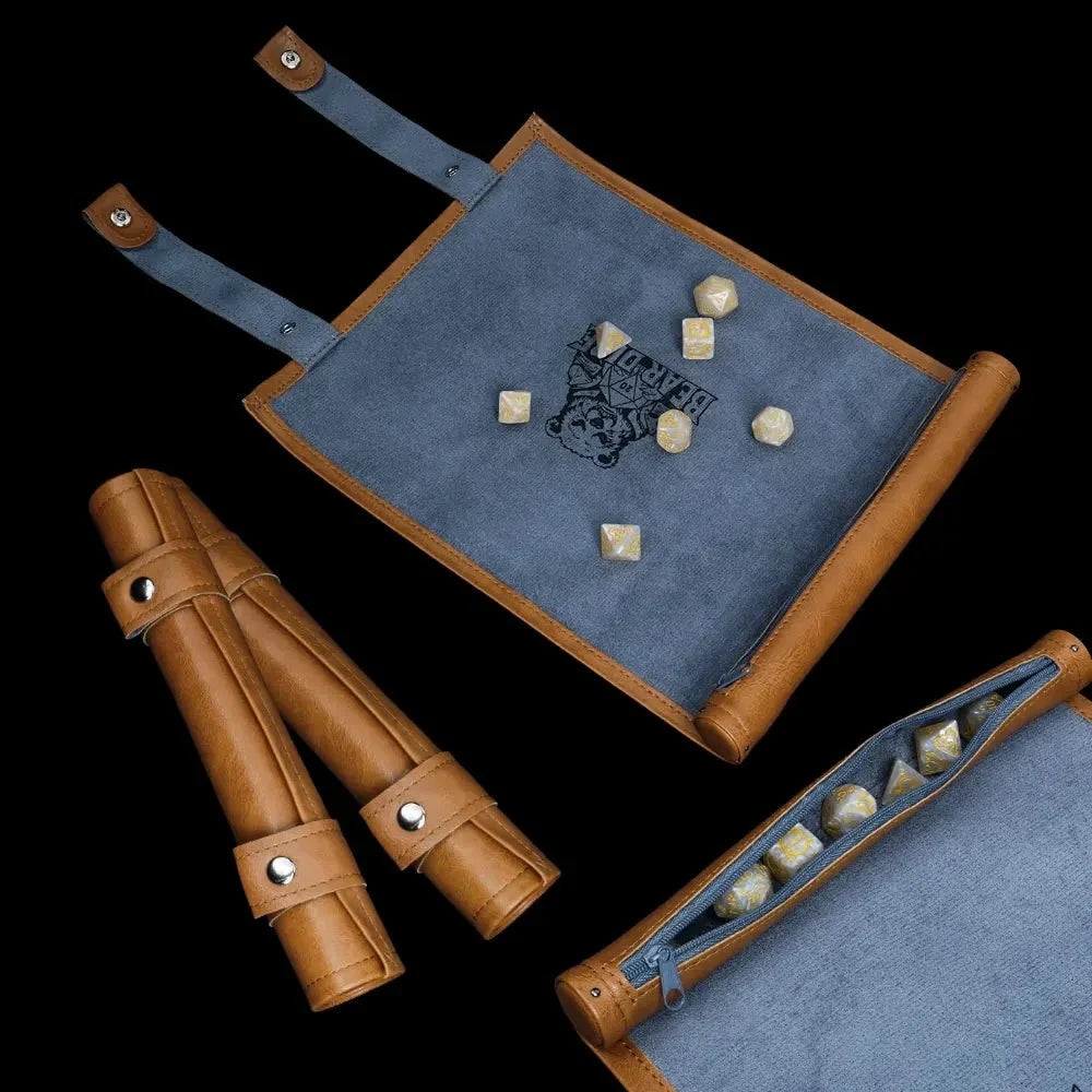 Dragon Dice Tray – Leather – Scroll Pad – Integrated brown leather pad tray scroll DND dice box for Dungeons & Dragons