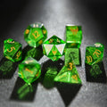 Dragon Gemstone DND Dice Set – Gold Numbers – Green Dragon Shadow Natural DND Gemstone Dice Set + Gold Numbers