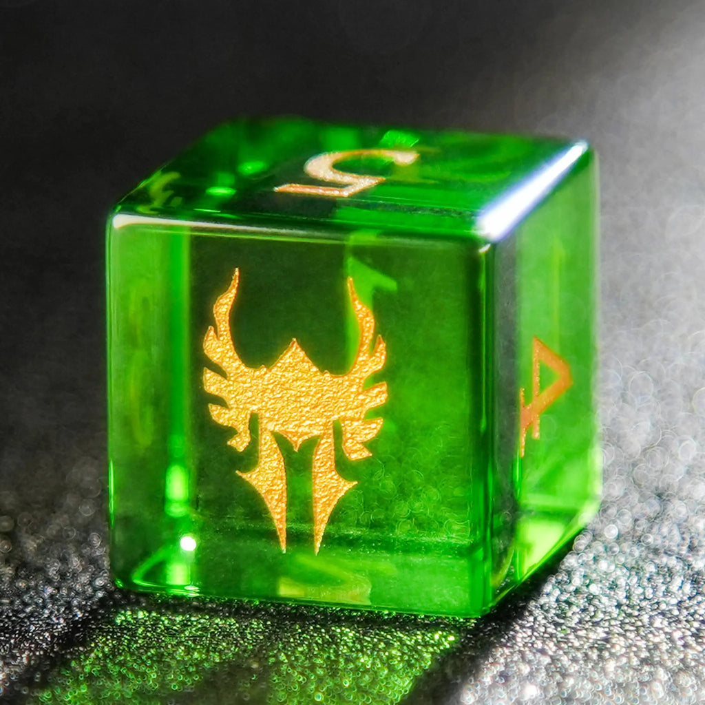 Dragon Gemstone DND Dice Set – Gold Numbers – Green Dragon Shadow Natural DND Gemstone Dice Set + Gold Numbers
