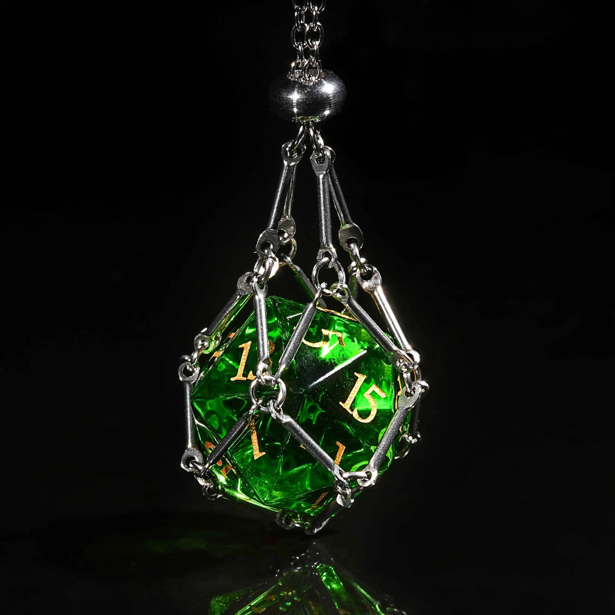 Dragon Gemstone DND Dice Set – Gold Numbers – Green Dragon Shadow Natural DND Gemstone Dice Set + Gold Numbers