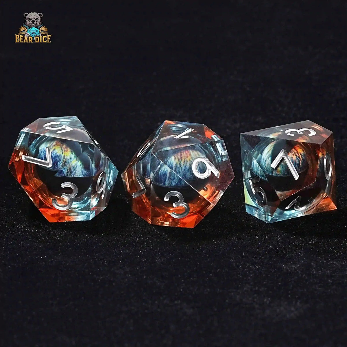 Dragon Liquid Core Dice Set – Eye Clear – Blue transparent resin D10 dice liquid core longan 10 - sided dice