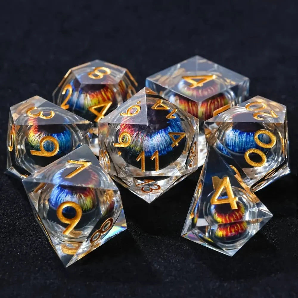 Dragon Liquid Core Liquid Core Dice Set – Eye – Personalized Design 2 – Transparent resin liquid core mixed color
