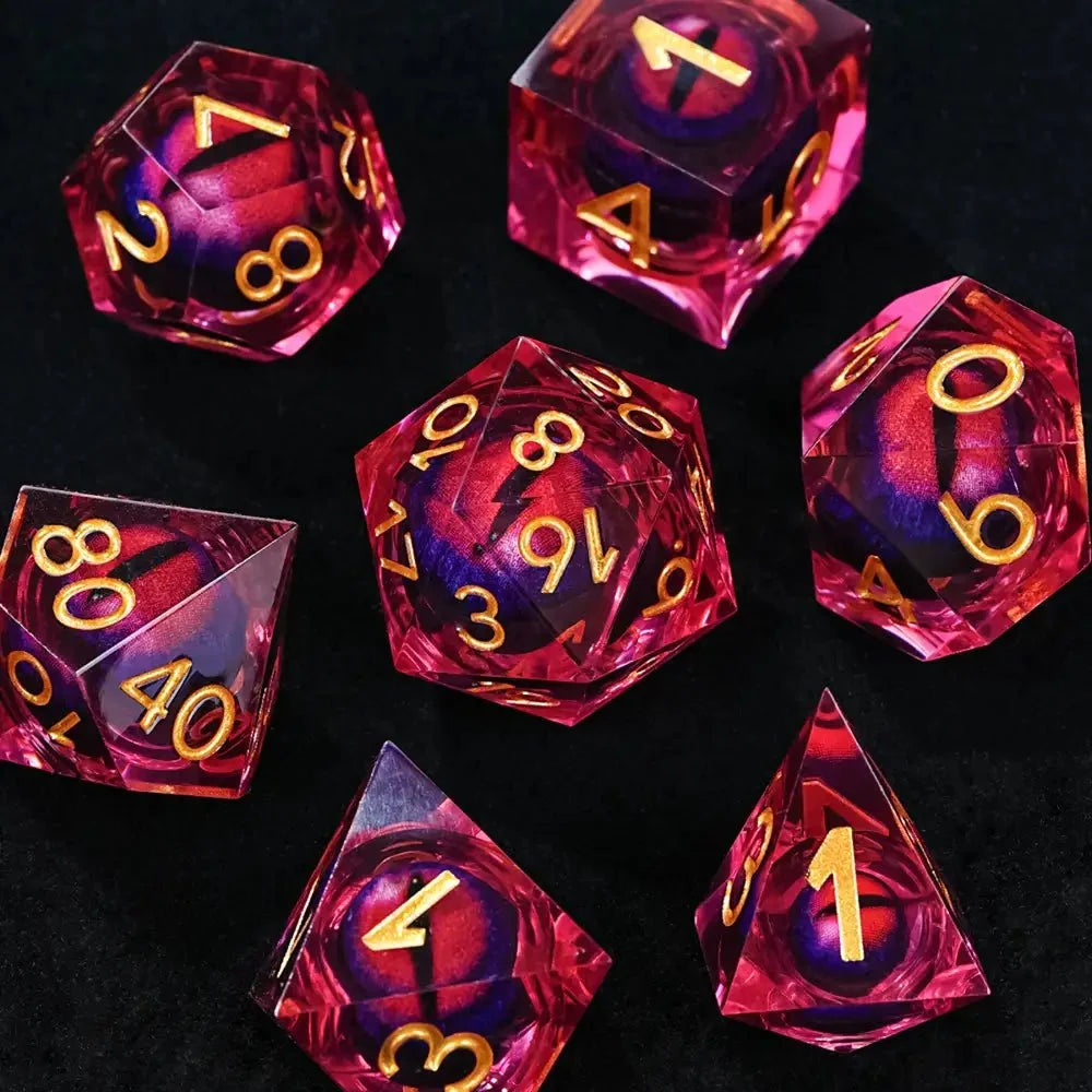 Dragon Liquid Core Liquid Core Dice Set – Eye – Personalized Design 2 – Red Resin Liquid Core Dragon Eye DND Dice Set +