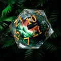 Dragon Liquid Core Dice Set – Gold Numbers – 35mm Eye – 35mm Giant Green Dragon Eye Liquid Core Clear Resin D20 Dice