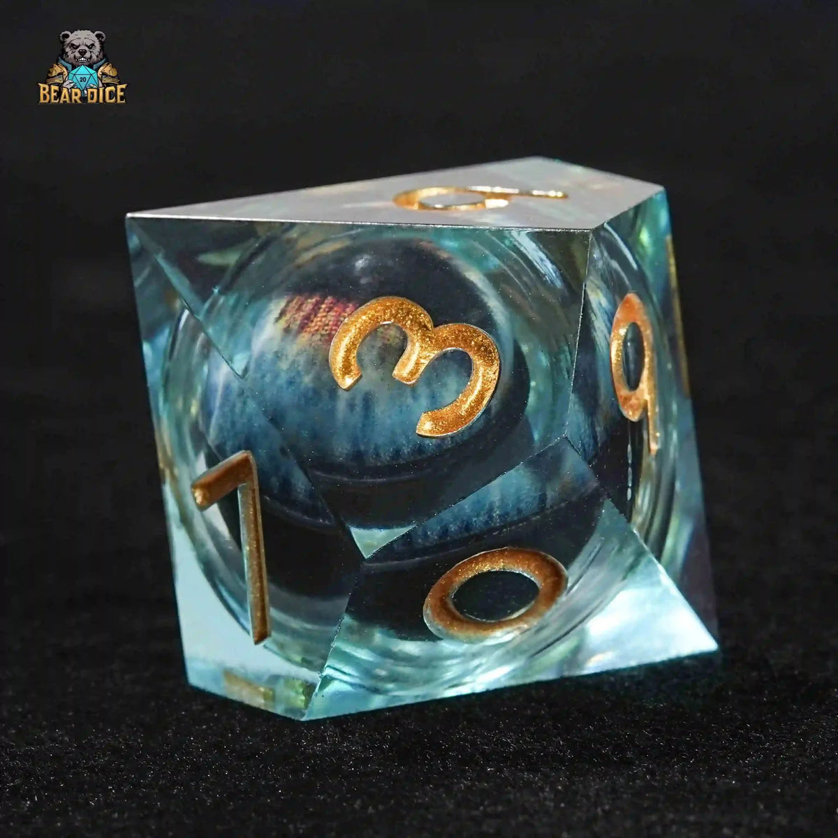 Dragon Liquid Core Dice Set – Gold Numbers – Eye – Blue Dragon's Eye Liquid Core 10 Sided Dice (D10 Dice) for Dungeons