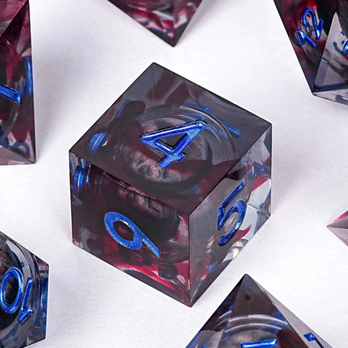 Dragon Liquid Core Dice Set – Stained Eye – Blood - stained Black Dragon Eye Liquid Core Resin Polyhedron DND Dice Set