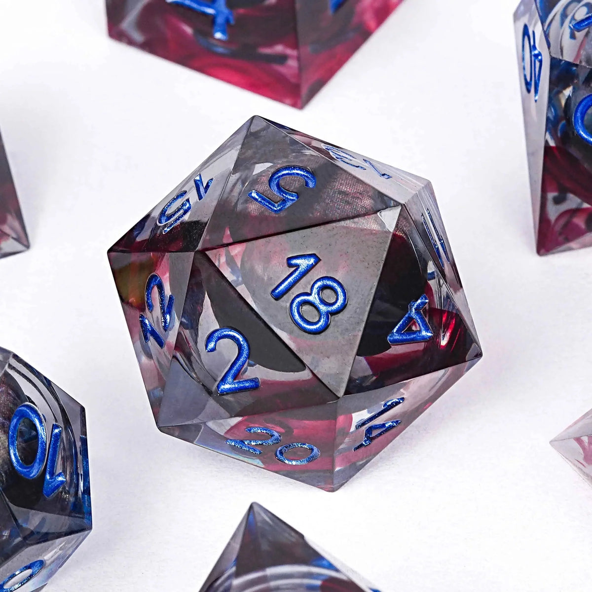Dragon Liquid Core Dice Set – Stained Eye – Blood - stained Black Dragon Eye Liquid Core Resin Polyhedron DND Dice Set
