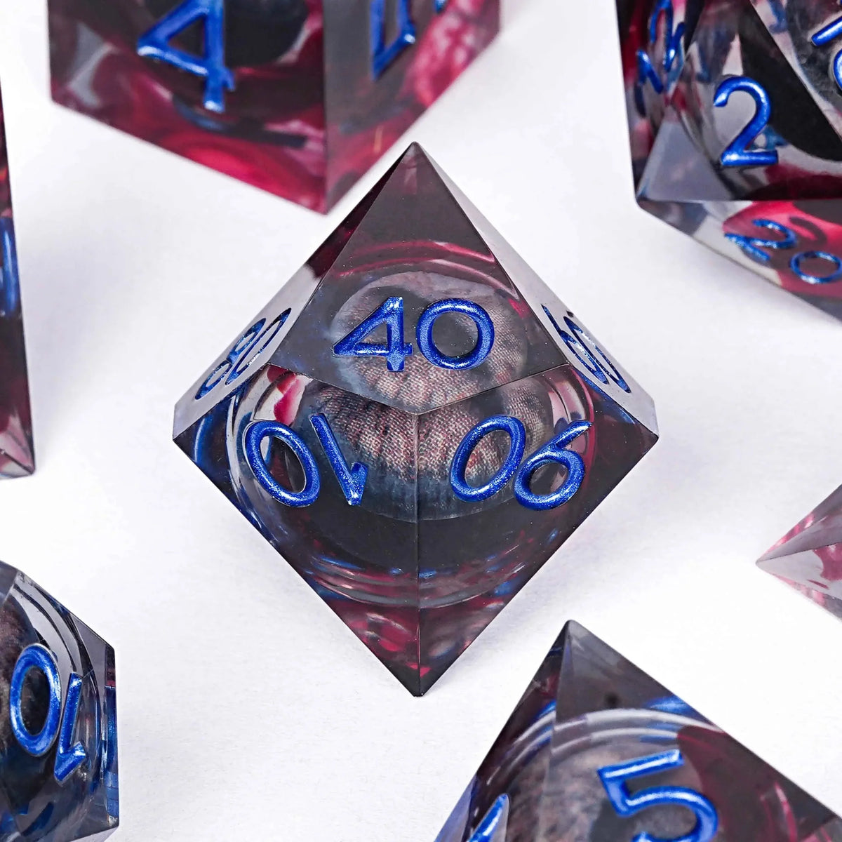 Dragon Liquid Core Dice Set – Stained Eye – Blood - stained Black Dragon Eye Liquid Core Resin Polyhedron DND Dice Set