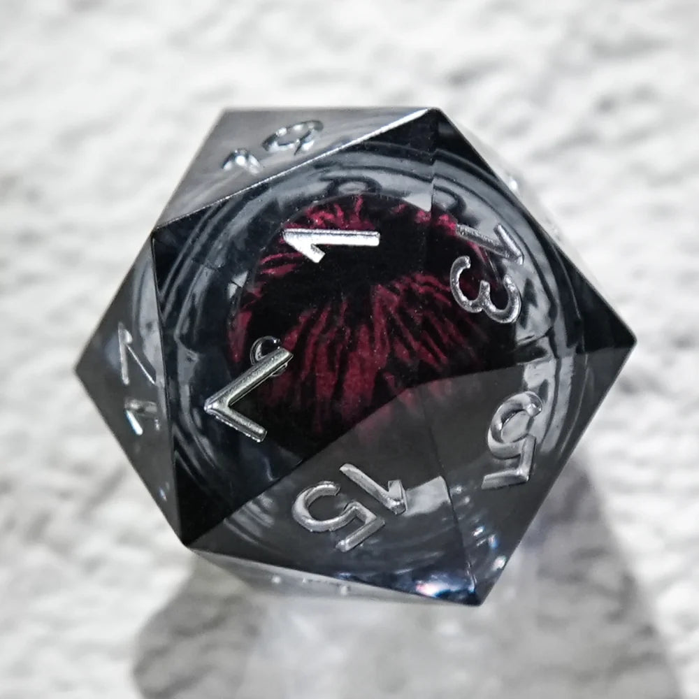 Dragon Liquid Core DND Dice Set – Black Resin Core DND Dice Set + Silver Font