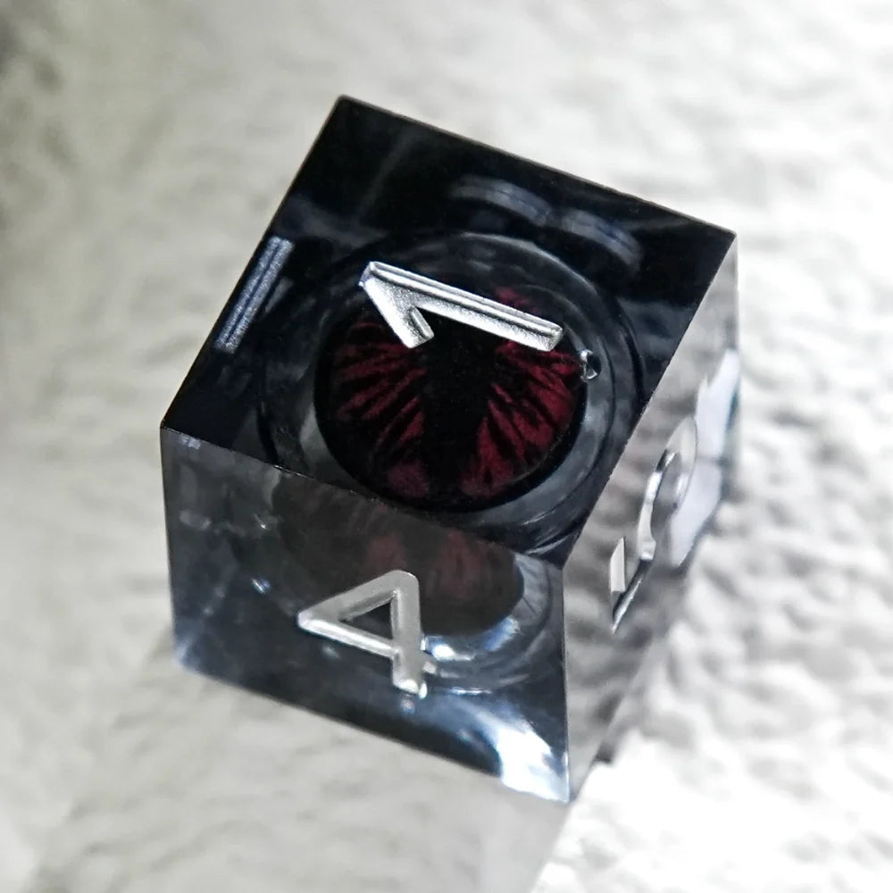 Dragon Liquid Core DND Dice Set – Black Resin Core DND Dice Set + Silver Font