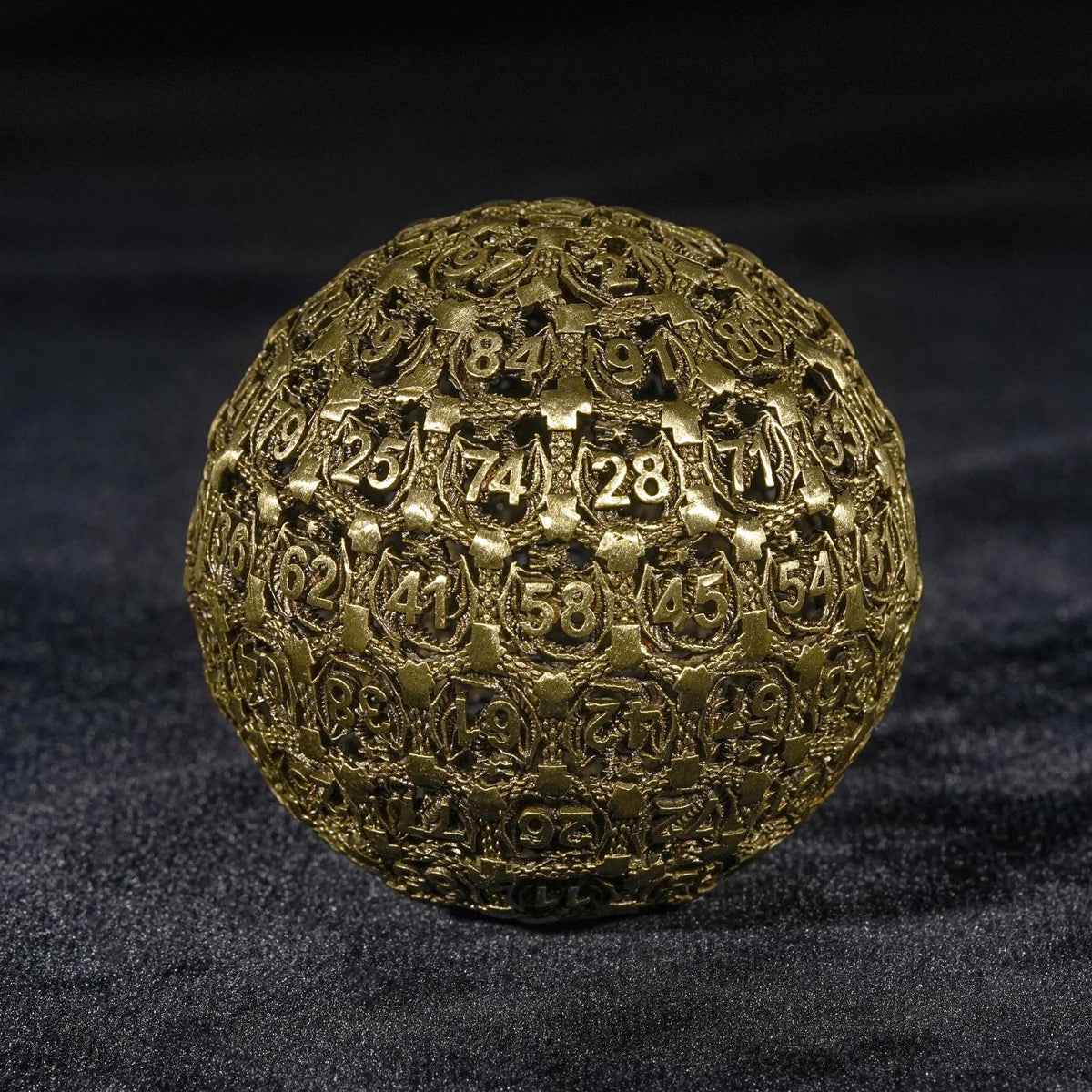 Dragon Metal D100 Dice – 50mm – Dragon's Castle - Gold Round D100 Metal DND Dice 50mm