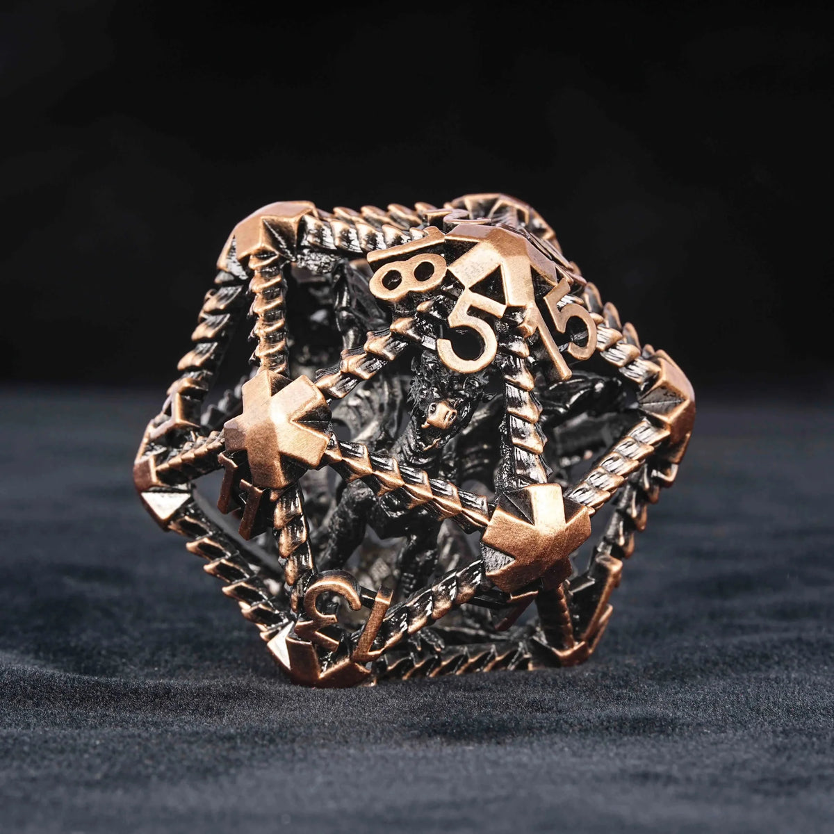 Dragon Metal D20 Dice – 40mm Red Copper Metal 3D Dragon Giant D20 Dice in Bright Light