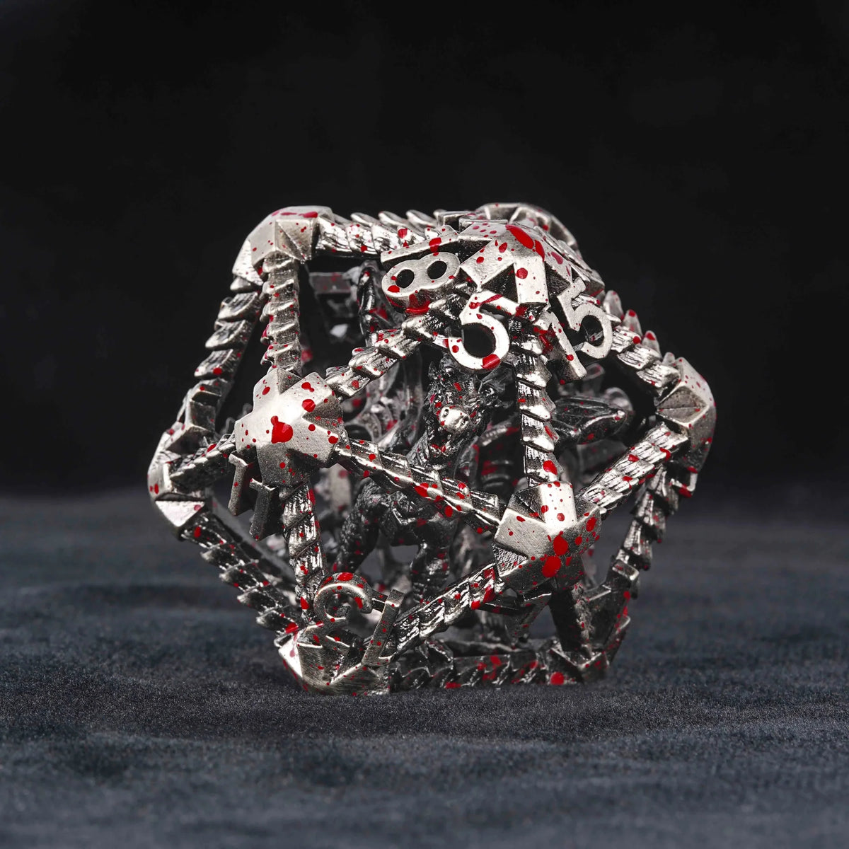 Dragon Metal D20 Dice – Bloodstained 40mm Metal 3D Dragon Giant D20 Dice in Bright Light