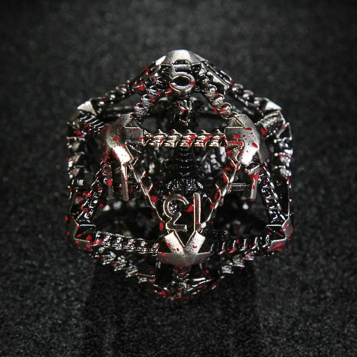 Dragon Metal D20 Dice – Bloodstained 40mm Metal Cutout 3D Flying Dragon Giant D20 Dice in Dim Light