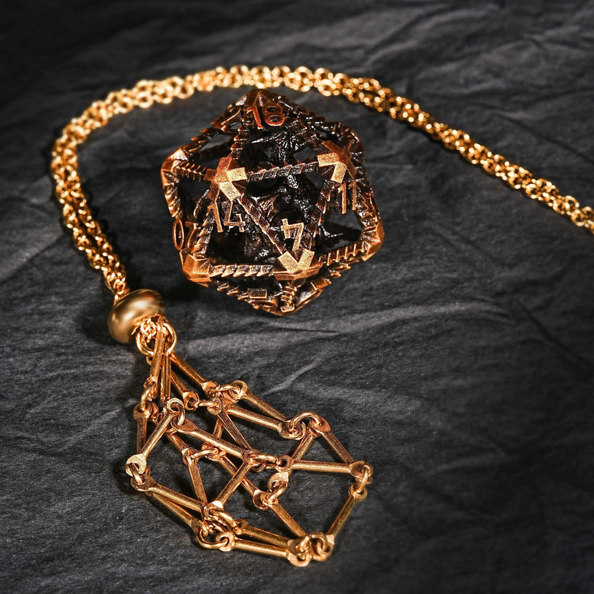 Dragon Metal DND Dice Set – Antique – Antique Gold Metal Hollow 3D Dragon D&D Dice Set