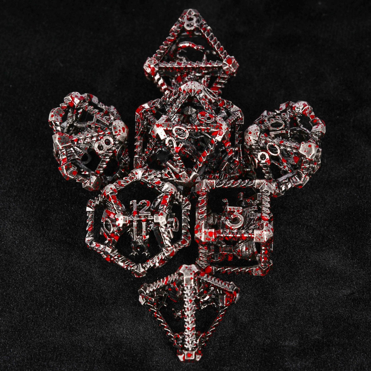 Dragon Metal DND Dice Set – Bloodstain – Metal Hollow 3D Dragon D&D Bloodstain Dice Set