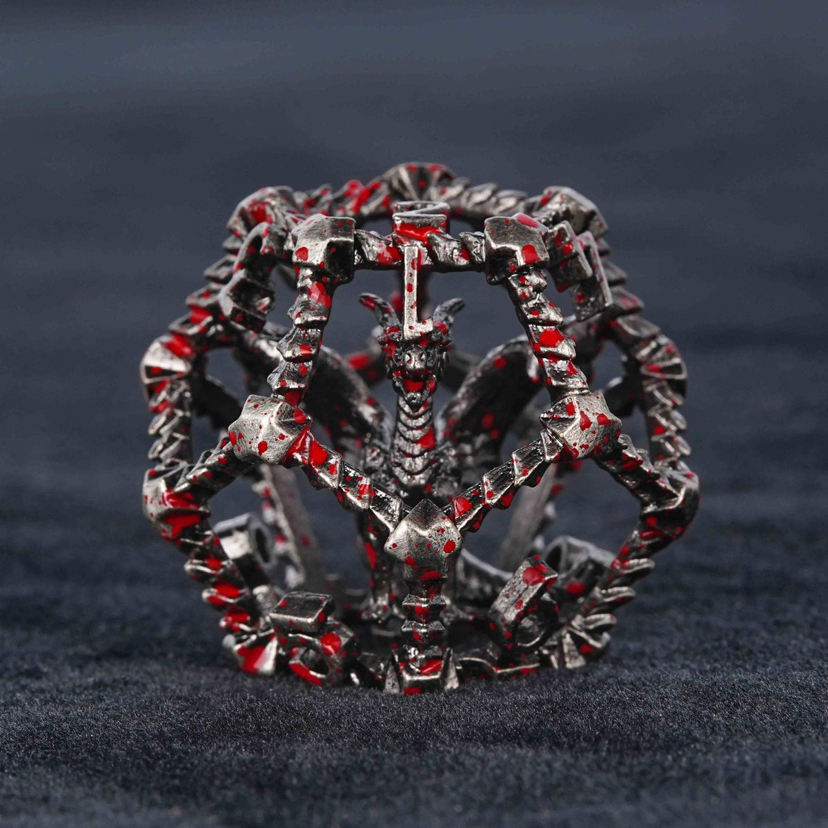 Dragon Metal DND Dice Set – Bloodstain – Metal Hollow 3D Dragon D&D Bloodstain Dice Set