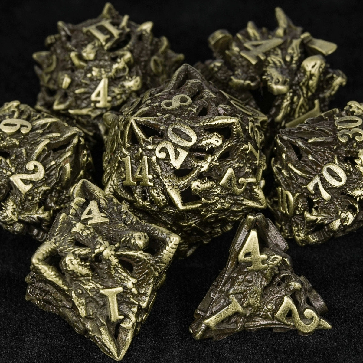 Dragon Metal DND Dice Set – Bronze Head – Unusual dragon head bronze hollow metal irregular dnd dice set