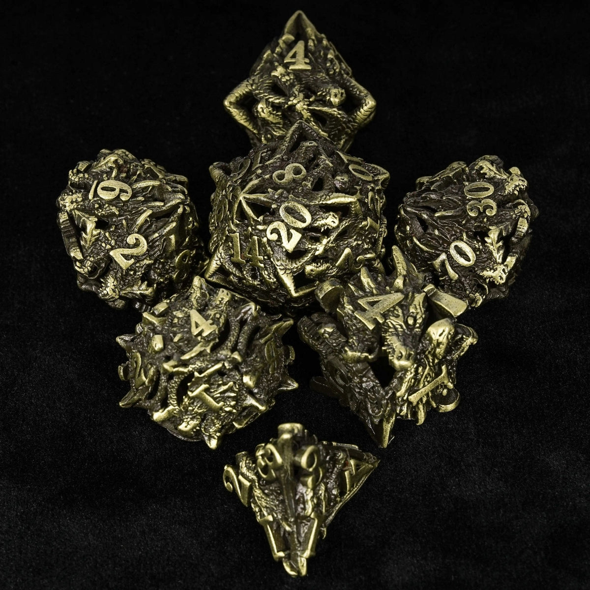 Dragon Metal DND Dice Set – Bronze Head – Unusual dragon head bronze hollow metal irregular dnd dice set