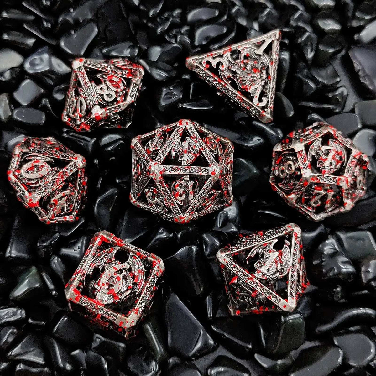 Dragon Metal DND Dice Set – Devil Copper – Cool Metal Skull Flying Dragon Hollow DND Dice Set