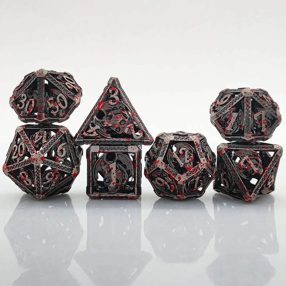Dragon Metal DND Dice Set – Devil Copper – Cool Metal Skull Flying Dragon Hollow DND Dice Set