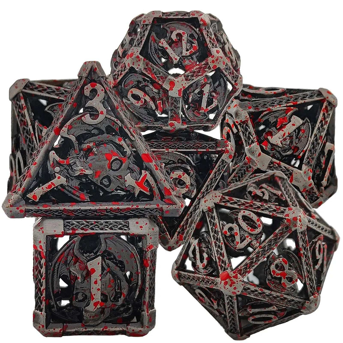 Dragon Metal DND Dice Set – Devil Copper – Cool Metal Skull Flying Dragon Hollow DND Dice Set