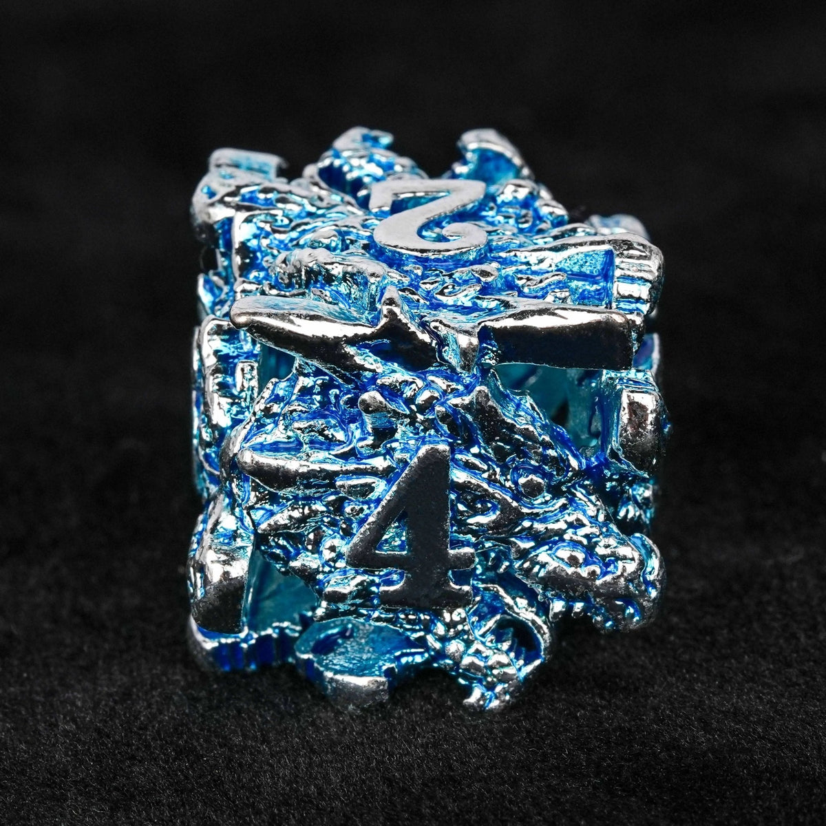 Dragon Metal DND Dice Set – Dungeon Sets – Balor Style - Silver Blue Dragon Head Metal Hollow dnd Dice Set