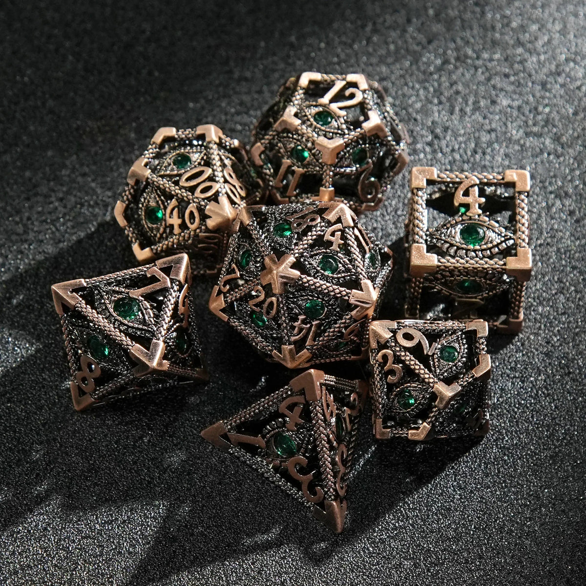 Dragon Metal DND Dice Set – Eye Online – Emerald Dragon Eye Metal Hollow DND Dice Set Dragon Scale Edge