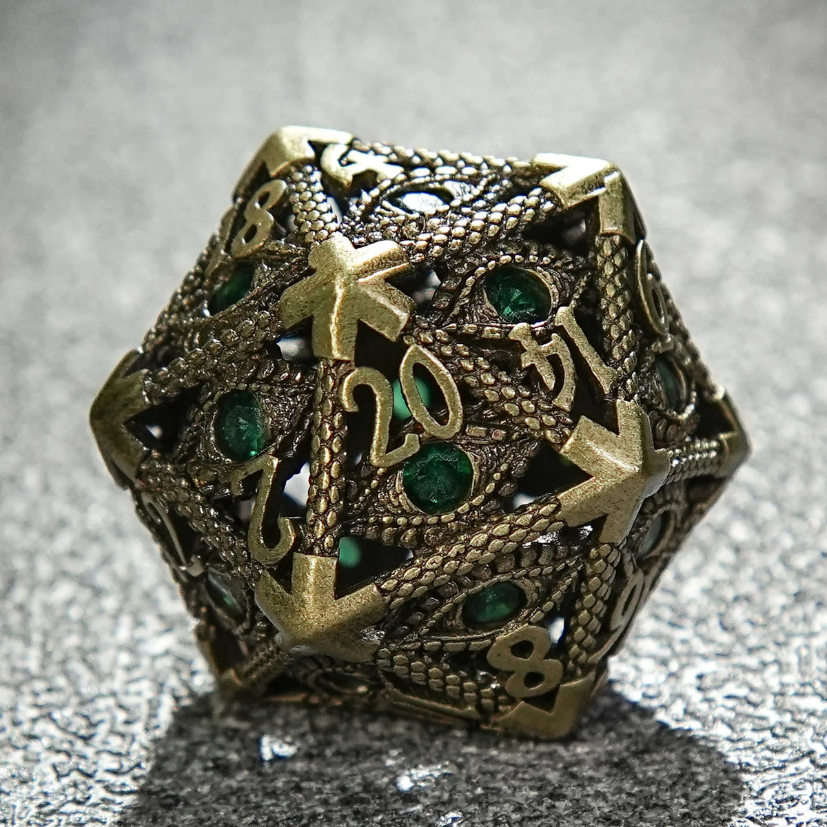 Dragon Metal DND Dice Set – Eye Sets – DND Bronze Emerald Dragon Eye Metal Hollow D20 Dice