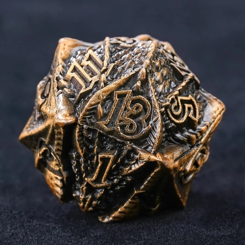 Dragon Metal DND Dice Set – Fantasy Head – DND Epic Fantasy Metal Dragon Head D20 Dice