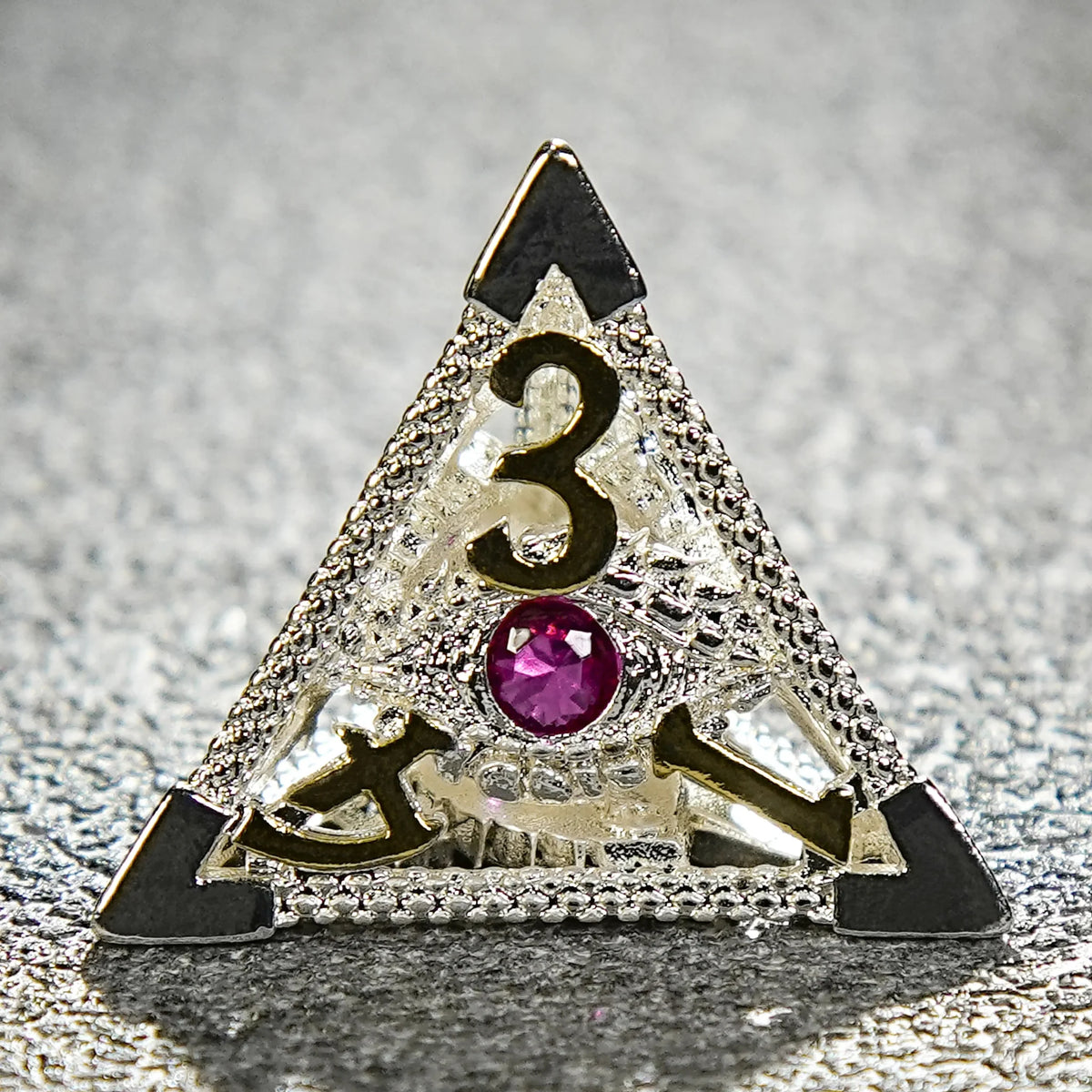 Dragon Metal DND Dice Set – Gems Eye – Silver with Pink Gems Dragon's Eye Hollow Metal RPG dice set