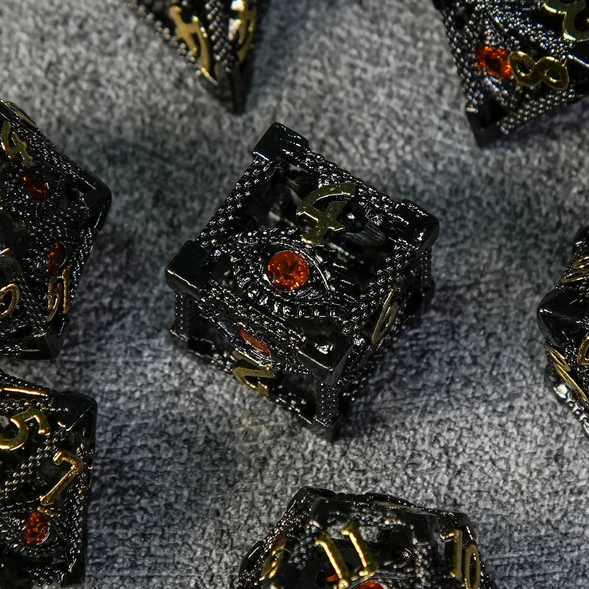 Dragon Metal DND Dice Set – Gold Numbers – Ruby Devil's Eye Metal Hollow D6 Dice with Engraved Gold Numbers