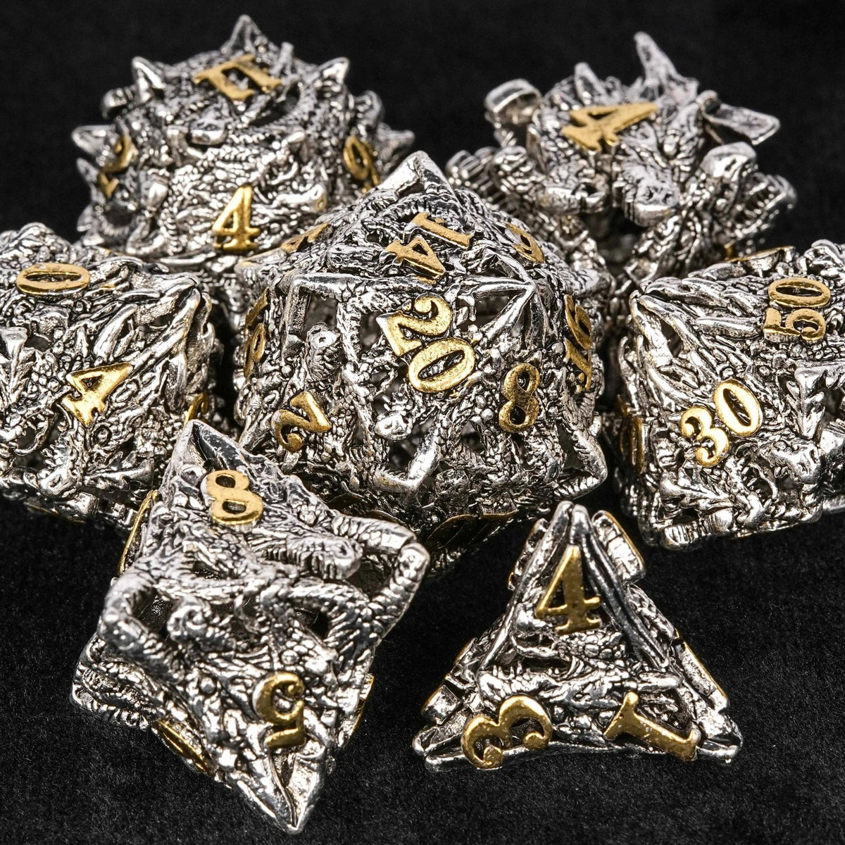 Dragon Metal DND Dice Set – Head – dungeons and dragons silver shaped dragon head metal hollow dice set
