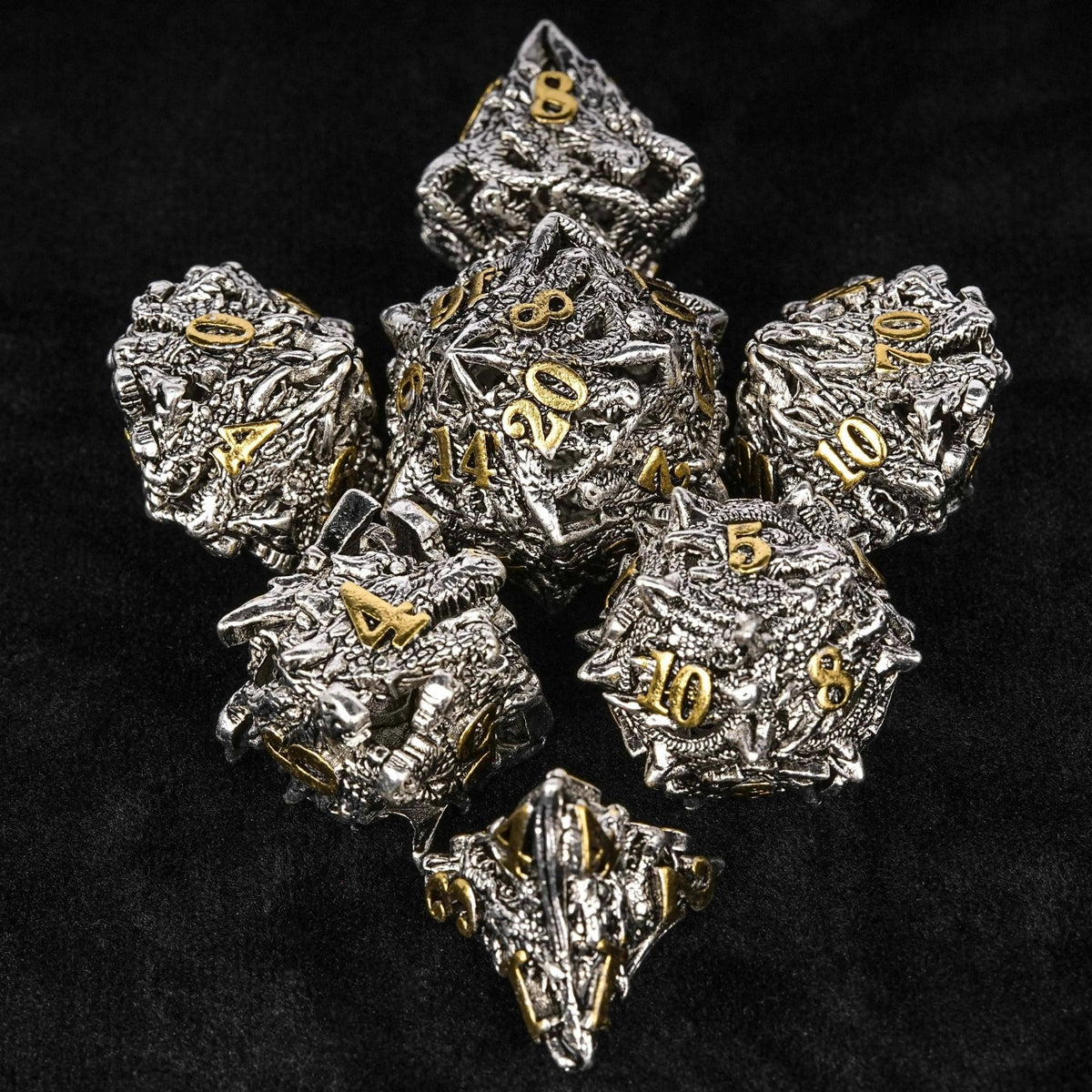 Dragon Metal DND Dice Set – Head – dungeons and dragons silver shaped dragon head metal hollow dice set