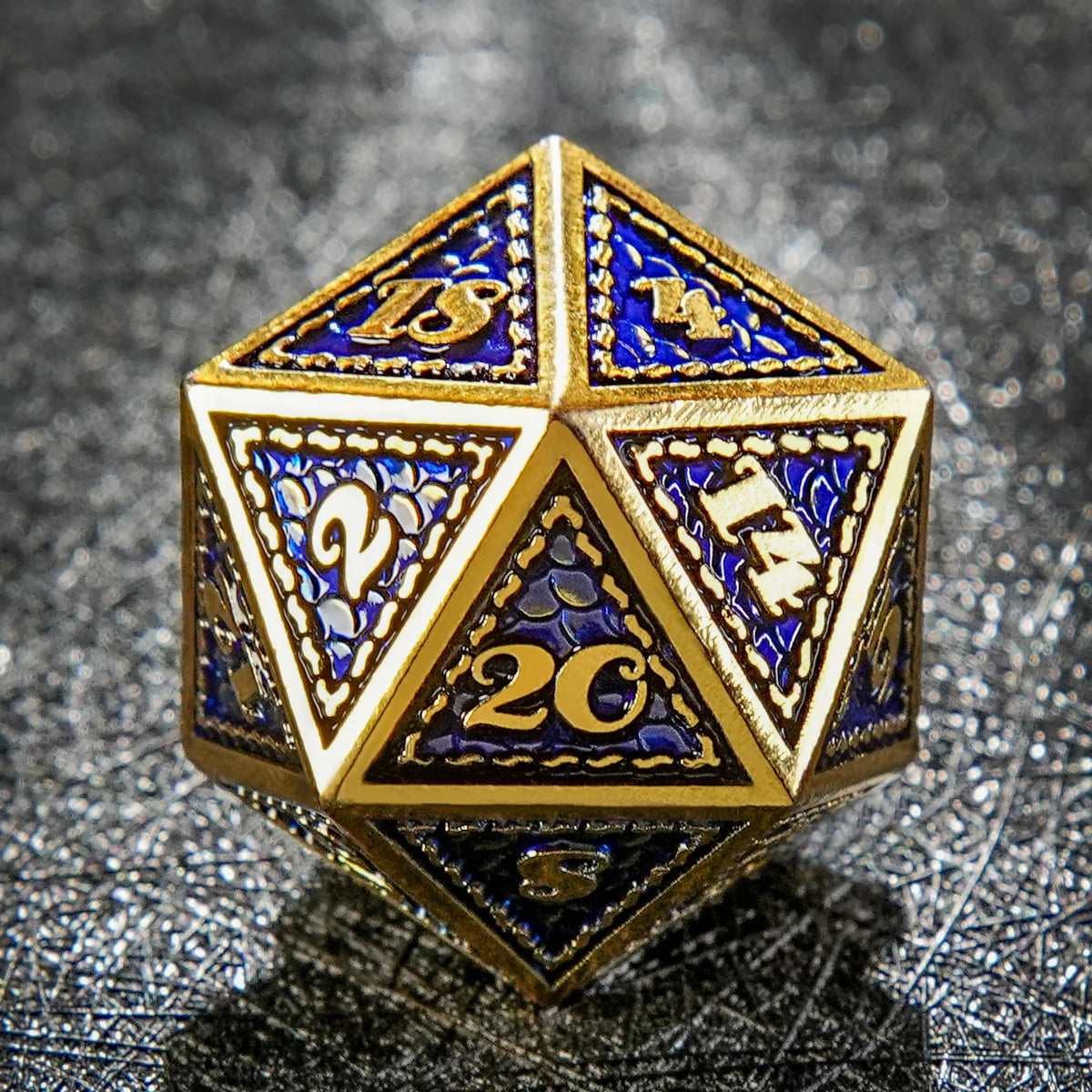 Dragon Metal DND Dice Set – Imitation Scale – Vintage Luxury: Gold Blue Dragon Scale Metal DND Dice Set