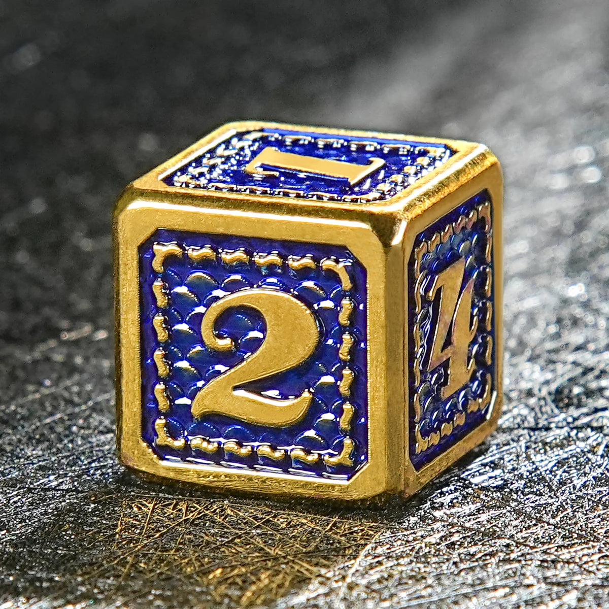 Dragon Metal DND Dice Set – Imitation Scale – Vintage Luxury: Gold Blue Dragon Scale Metal DND Dice Set