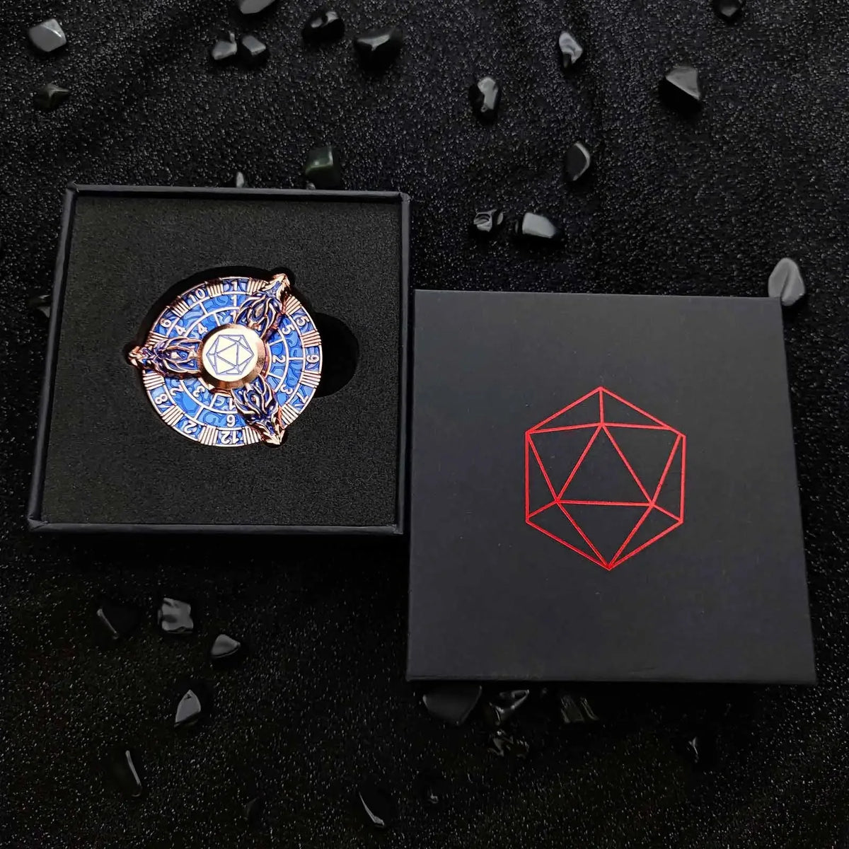 Dragon Metal Spinner Dice Set – Gyroscope Roulette – 7-in-1 Copper Blue Metal Dragon Head DND Fidget Spinner Dice +