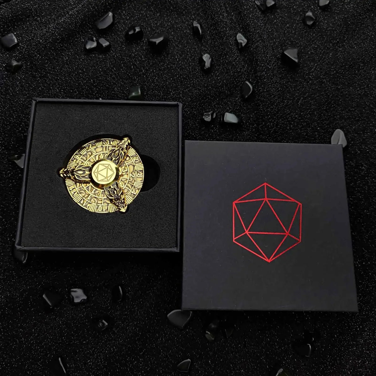 Dragon Metal Spinner Dice Set – Gyroscope Roulette – 7-in-1 Faux Gold Black Metal Dragon Head DND Fidget Spinner Dice +