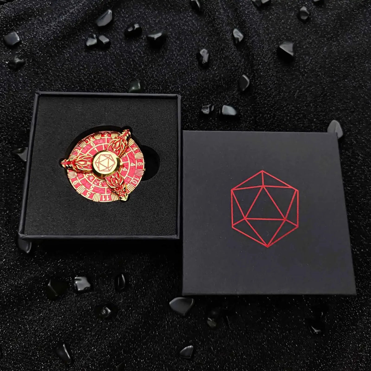 Dragon Metal Spinner Dice Set – Gyroscope Roulette – 7-in-1 Gold-red Metallic Dragon Head DND Fidget Spinner Dice +
